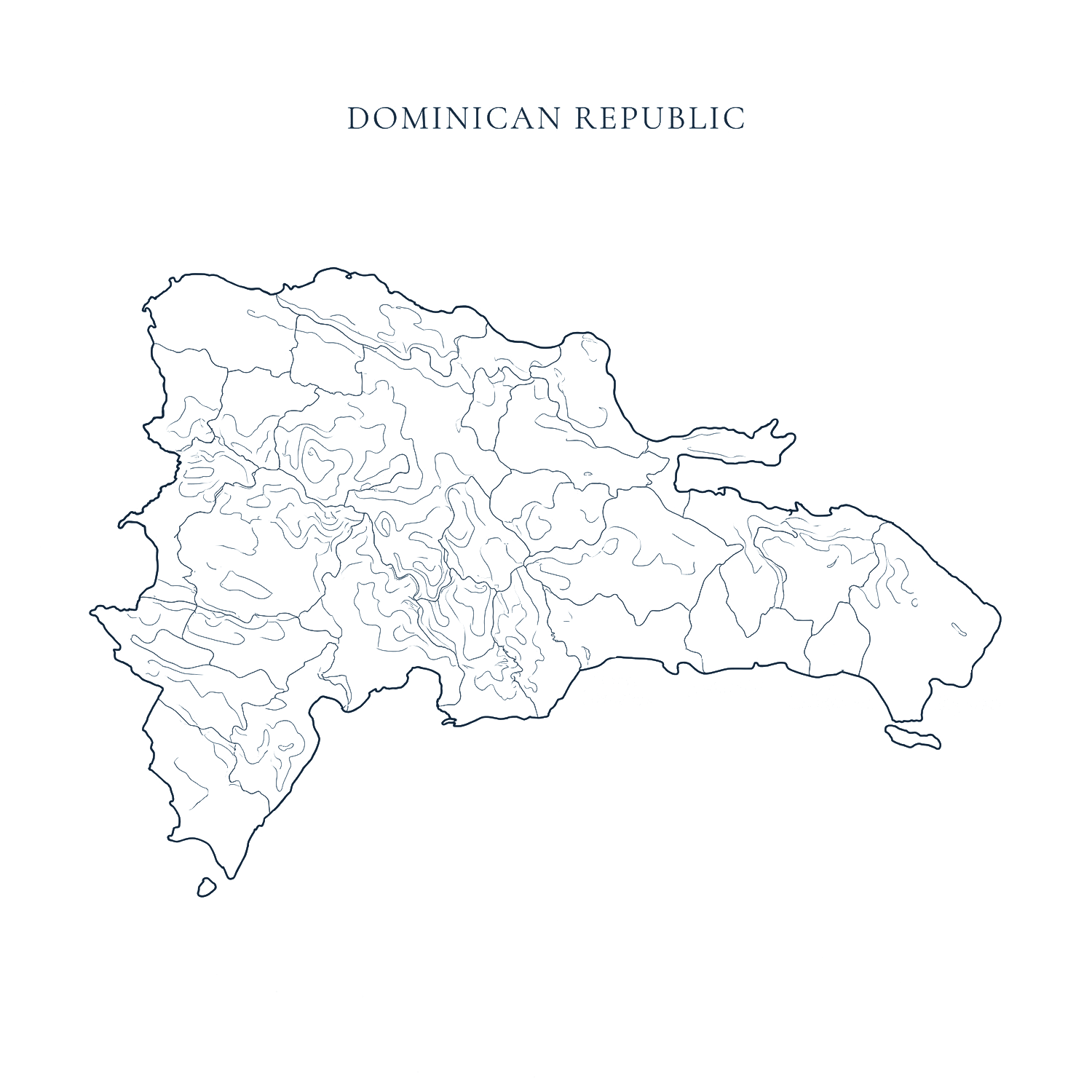 Map of the Dominican Republic marking HCI destinations in Manzanillo, Montecristi, Santo Domingo, Juan Dolio, La Romana, Bayahibe and Punta Cana